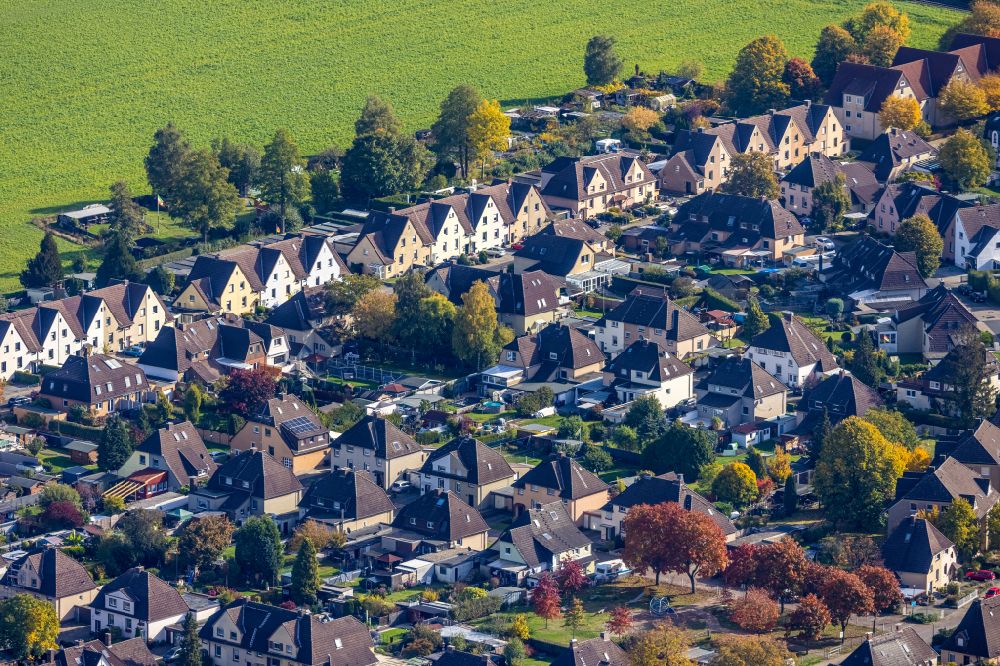 Luftaufnahme Hamm - Wohngebiet am Feldrand Arbeitersiedlung Kolonie Maximilian in Hamm im Bundesland Nordrhein-Westfalen, Deutschland