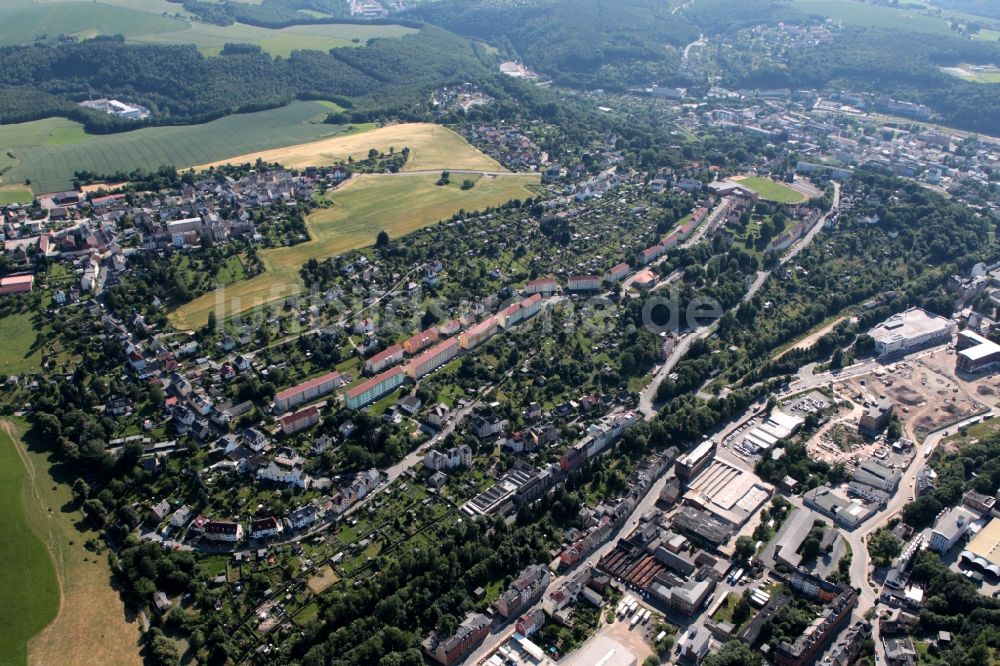 Greiz aus der Vogelperspektive: Wohngebiet Franz-Feustel-Straße und Raunerstraße in Greiz im Bundesland Thüringen