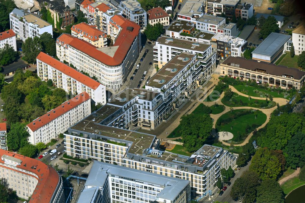Dresden aus der Vogelperspektive: Wohngebiet am Herzogin Garten in Dresden im Bundesland Sachsen, Deutschland
