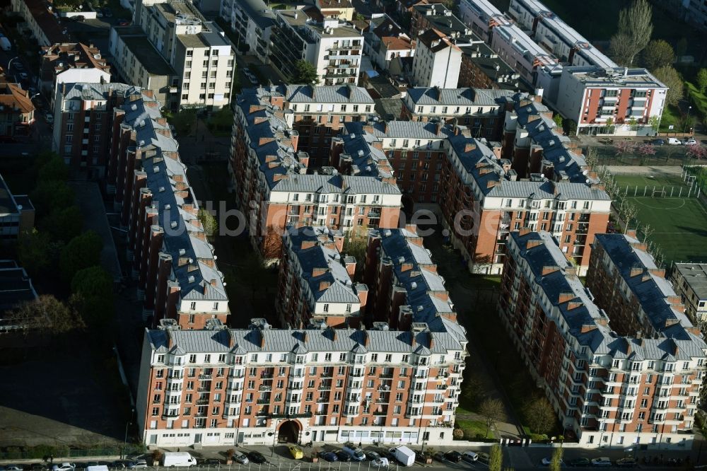 Luftaufnahme Asnières-sur-Seine - Wohngebiet einer Mehrfamilienhaussiedlung in Asnières-sur-Seine in Ile-de-France, Frankreich
