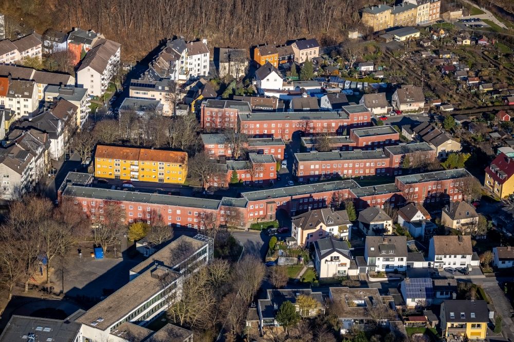 Luftaufnahme Hagen - Wohngebiet der Mehrfamilienhaussiedlung der Cunosiedlung an der Albrechtstraße - Heinrichstraße in Hagen im Bundesland Nordrhein-Westfalen, Deutschland