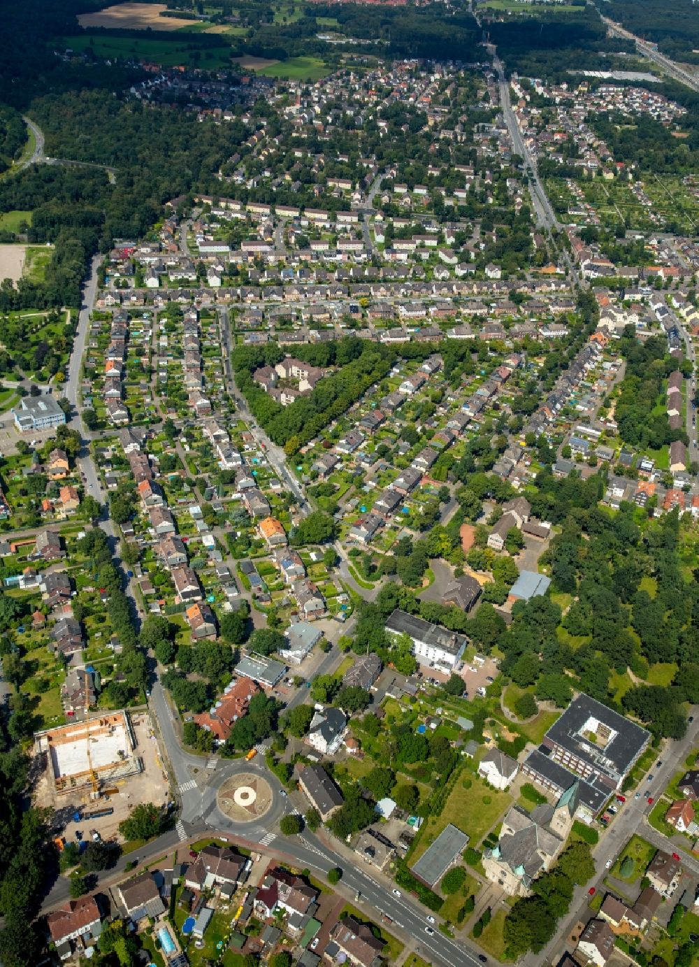 Recklinghausen von oben - Wohngebiet einer Mehrfamilienhaussiedlung Dreieckssiedlung in Recklinghausen im Bundesland Nordrhein-Westfalen