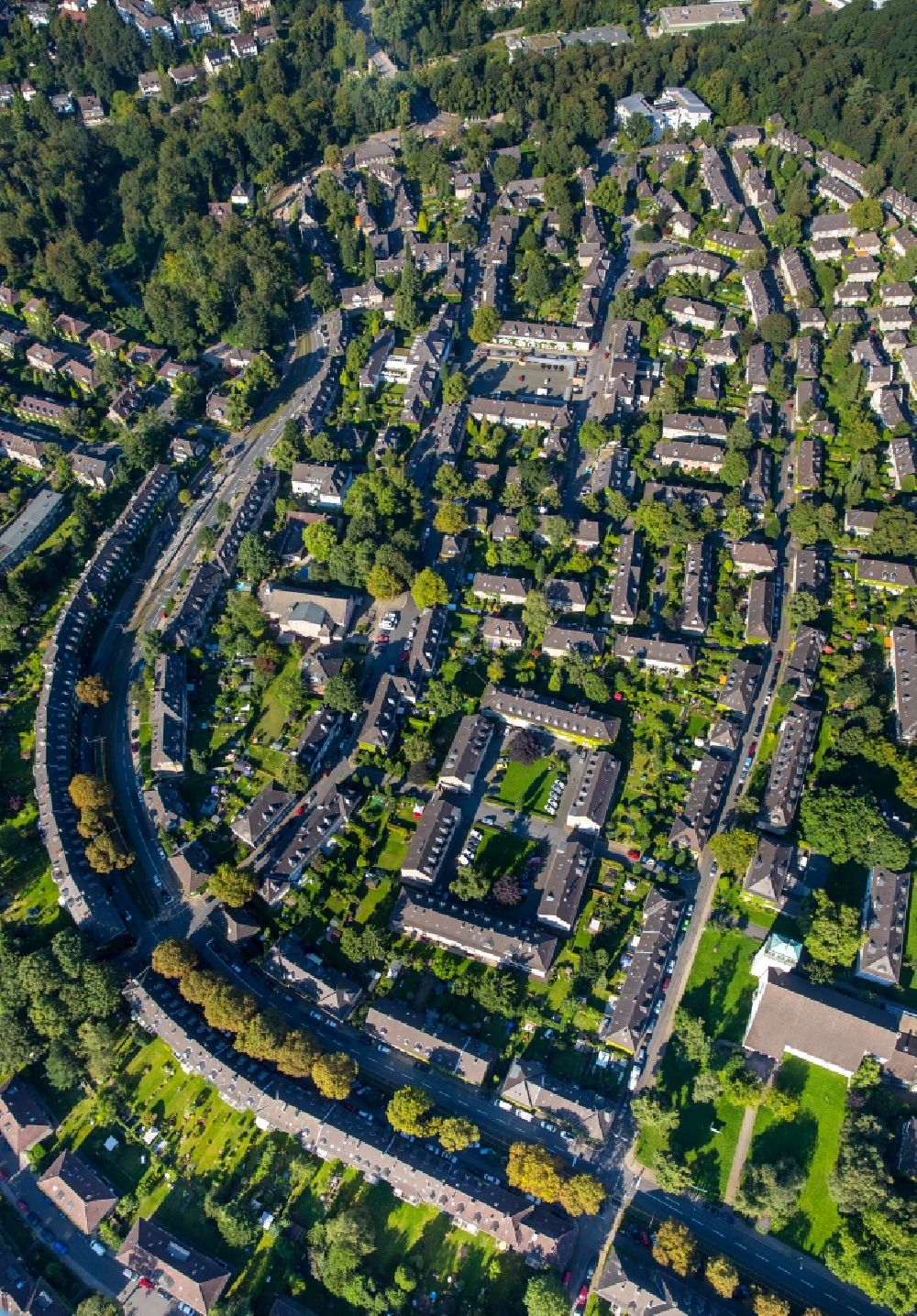 Luftbild Essen - Wohngebiet der Mehrfamilienhaussiedlung Margarethenhöhe in Essen im Bundesland Nordrhein-Westfalen