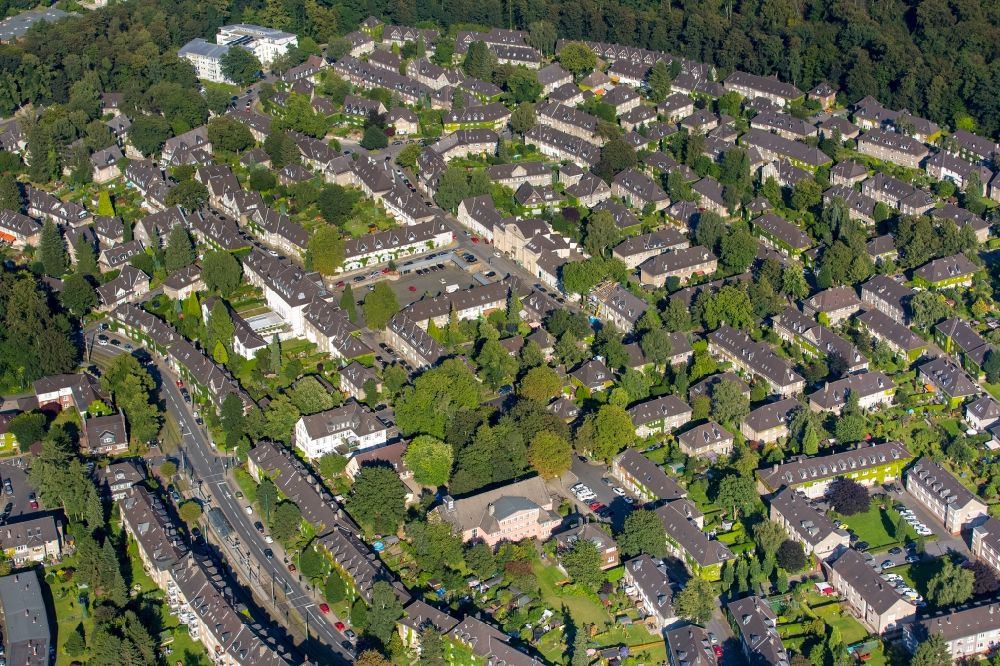 Luftaufnahme Essen - Wohngebiet der Mehrfamilienhaussiedlung Margarethenhöhe in Essen im Bundesland Nordrhein-Westfalen