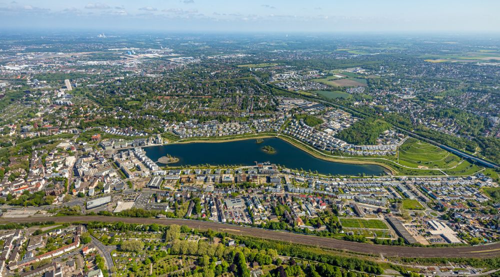 Luftaufnahme Dortmund - Wohngebiet der Mehrfamilienhaussiedlung am Phoenixsee in Dortmund im Bundesland Nordrhein-Westfalen, Deutschland