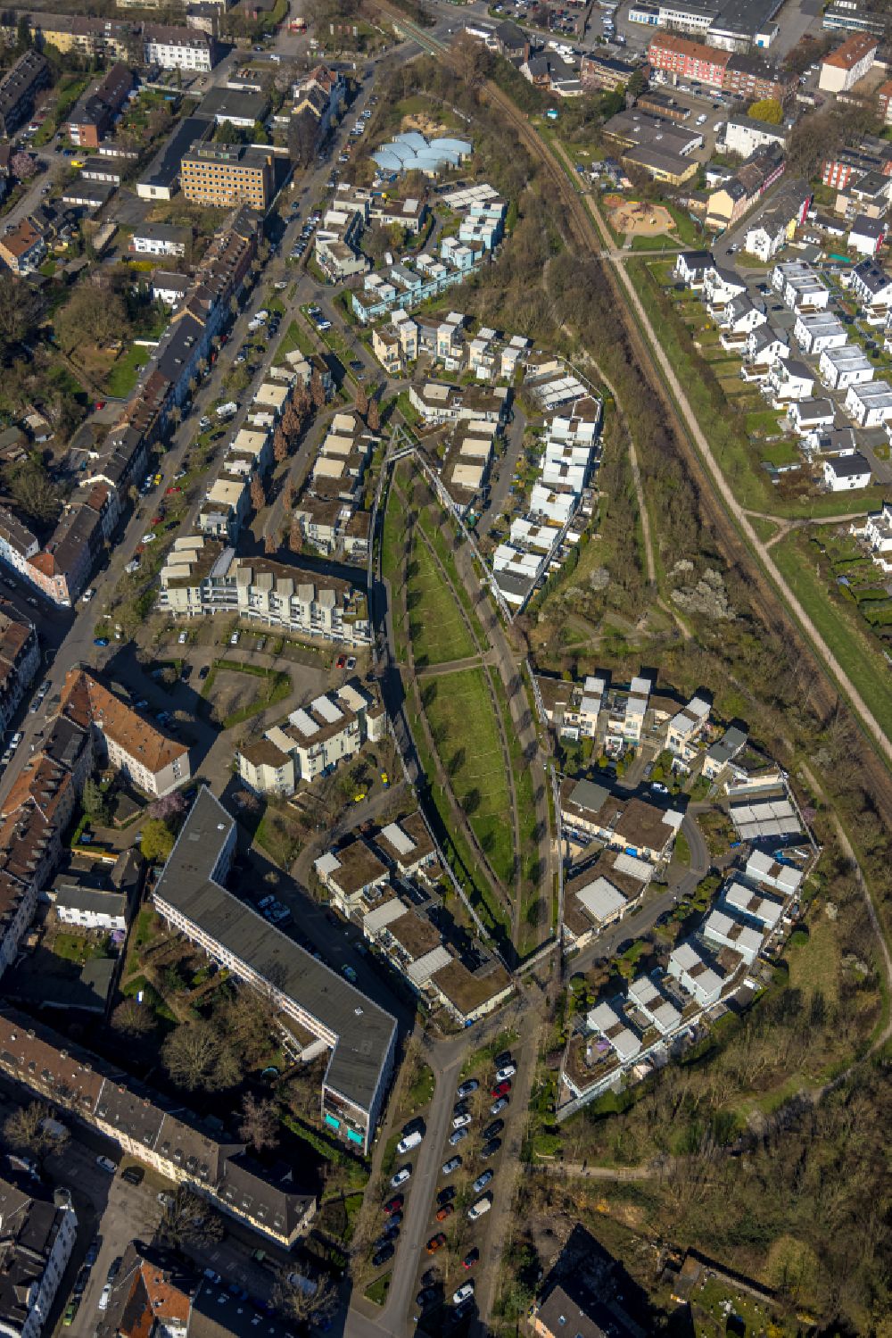 Luftbild Gelsenkirchen - Wohngebiet der Mehrfamilienhaussiedlung Robert-Geritzmann-Höfe in Gelsenkirchen im Bundesland Nordrhein-Westfalen, Deutschland