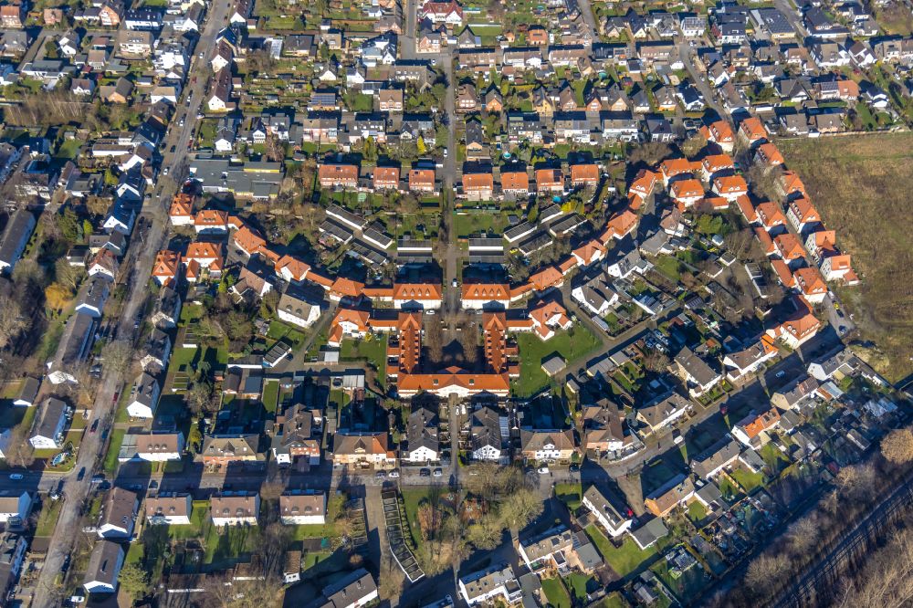 Luftaufnahme Lünen - Wohngebiet der Mehrfamilienhaussiedlung Victoria-Siedlung in Lünen im Bundesland Nordrhein-Westfalen