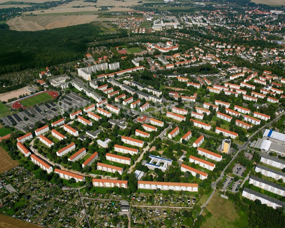 Wasserberg aus der Vogelperspektive: Wohngebiet der Mehrfamilienhaussiedlung in Wasserberg im Bundesland Sachsen, Deutschland