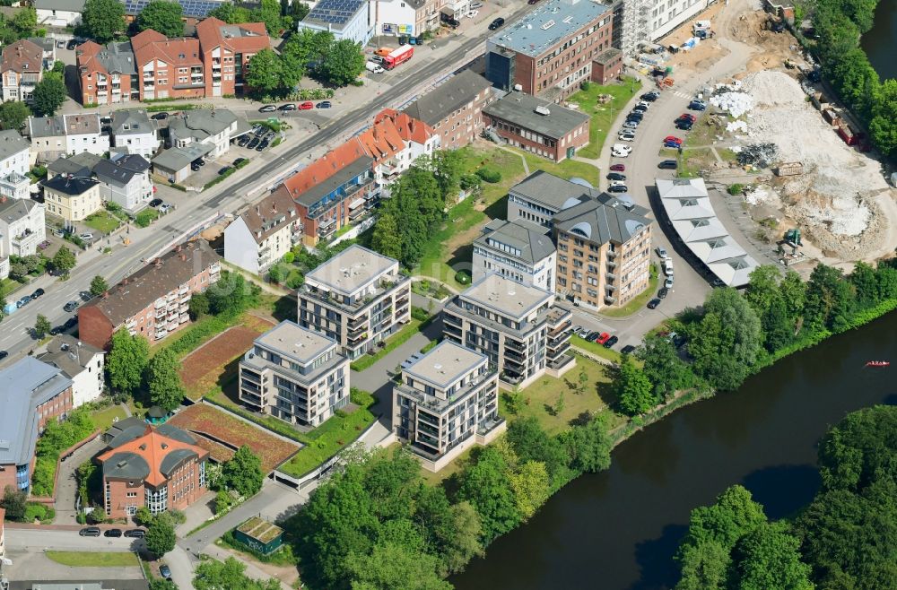 Lübeck von oben - Wohngebiet der Mehrfamilienhaussiedlung Zur Sägemühle im Ortsteil Sankt Lorenz Süd in Lübeck im Bundesland Schleswig-Holstein, Deutschland