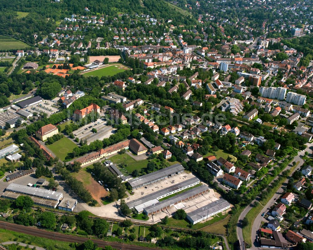 Luftbild Durlach - Wohngebiet - Mischbebauung der Mehr- und Einfamilienhaussiedlung in Durlach im Bundesland Baden-Württemberg, Deutschland