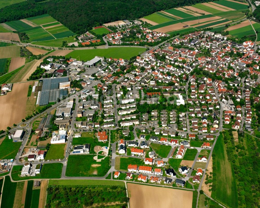 Luftbild Hegnach - Wohngebiet - Mischbebauung der Mehr- und Einfamilienhaussiedlung in Hegnach im Bundesland Baden-Württemberg, Deutschland