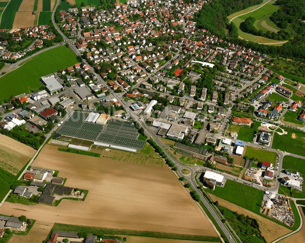 Luftbild Hegnach - Wohngebiet - Mischbebauung der Mehr- und Einfamilienhaussiedlung in Hegnach im Bundesland Baden-Württemberg, Deutschland