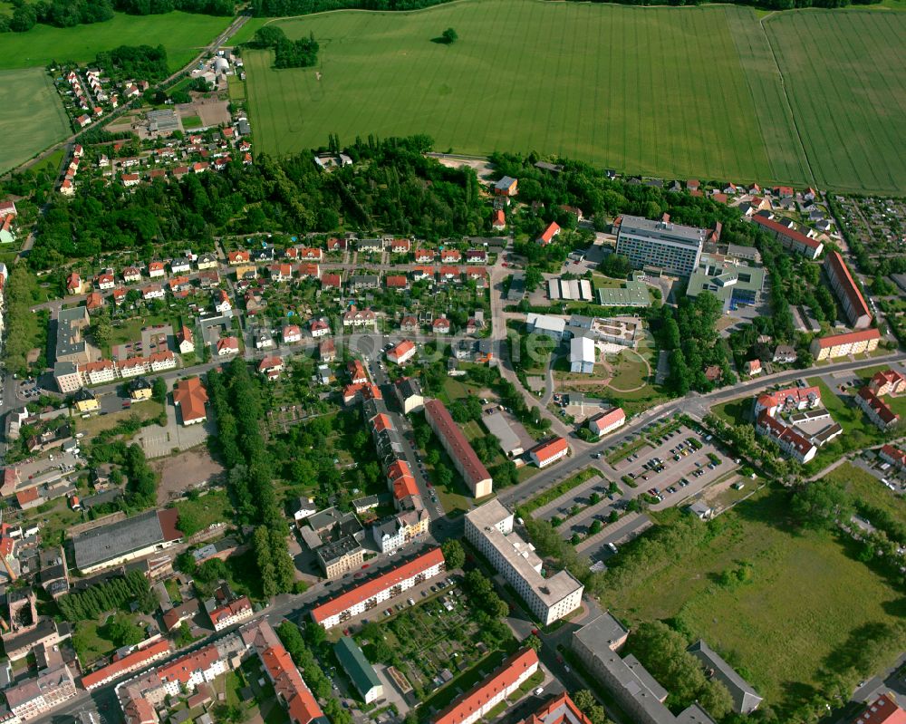 Riesa aus der Vogelperspektive: Wohngebiet - Mischbebauung der Mehr- und Einfamilienhaussiedlung in Riesa im Bundesland Sachsen, Deutschland