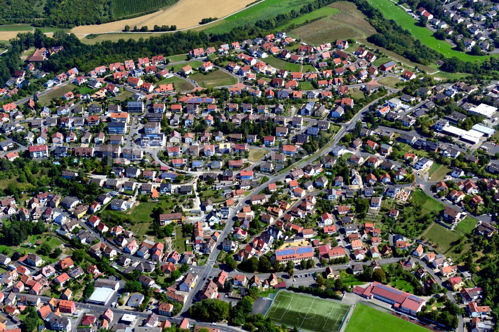 Luftaufnahme Rimpar - Wohngebiet - Mischbebauung der Mehr- und Einfamilienhaussiedlung in Rimpar im Bundesland Bayern, Deutschland