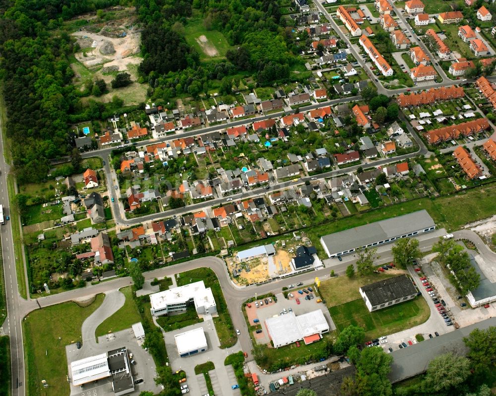 Roßlau Elbe von oben - Wohngebiet - Mischbebauung der Mehr- und Einfamilienhaussiedlung in Roßlau Elbe im Bundesland Sachsen-Anhalt, Deutschland