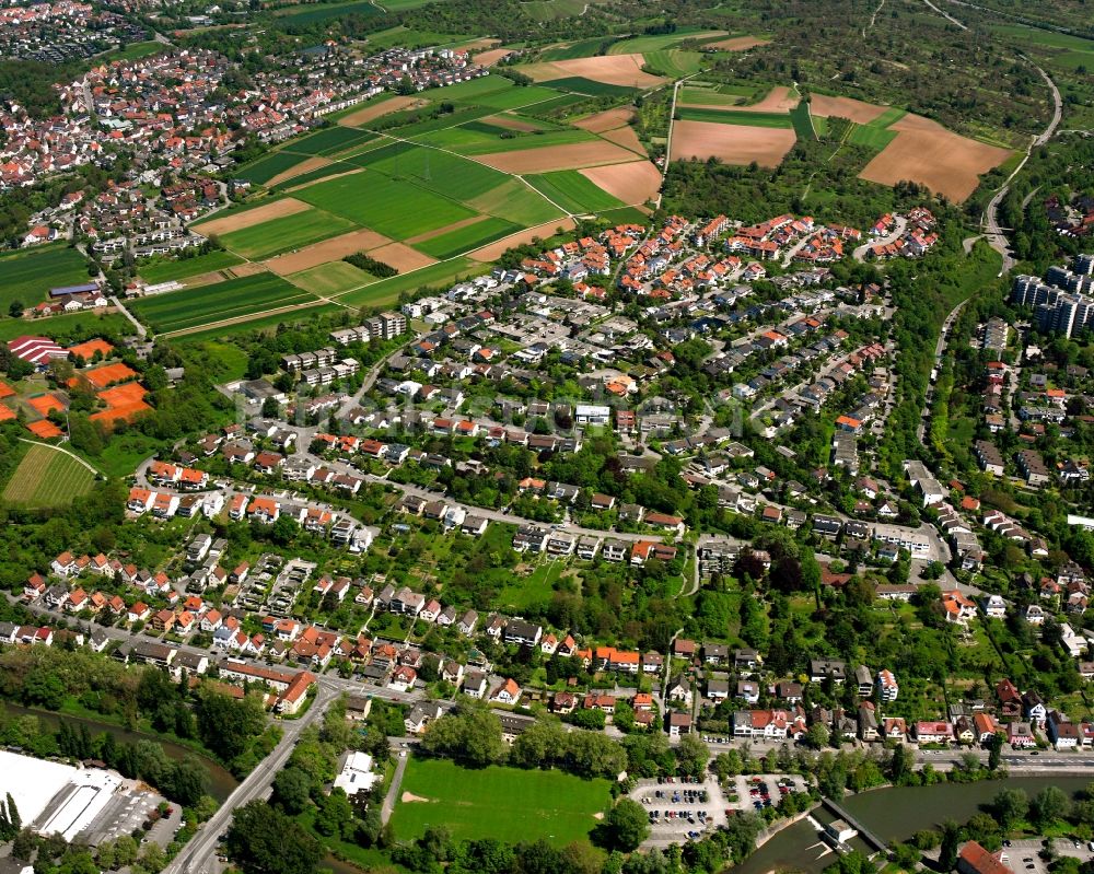 Luftaufnahme Waiblingen - Wohngebiet - Mischbebauung der Mehr- und Einfamilienhaussiedlung in Waiblingen im Bundesland Baden-Württemberg, Deutschland