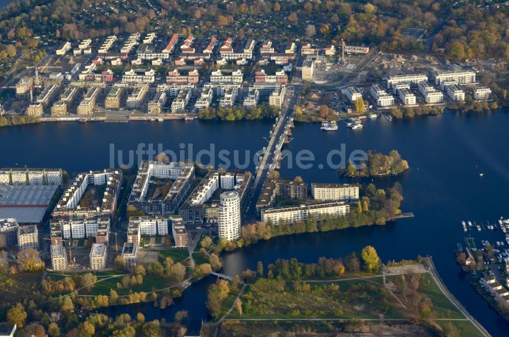 Luftbild Berlin - Wohngebiet Quartier Havelspitze in der Wasserstadt Spandau in Berlin, Deutschland
