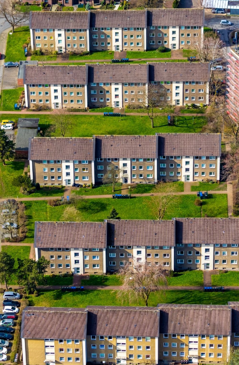 Luftaufnahme Bockum-Hövel - Wohngebiet einer Reihenhaus- Siedlung in Bockum-Hövel im Bundesland Nordrhein-Westfalen, Deutschland