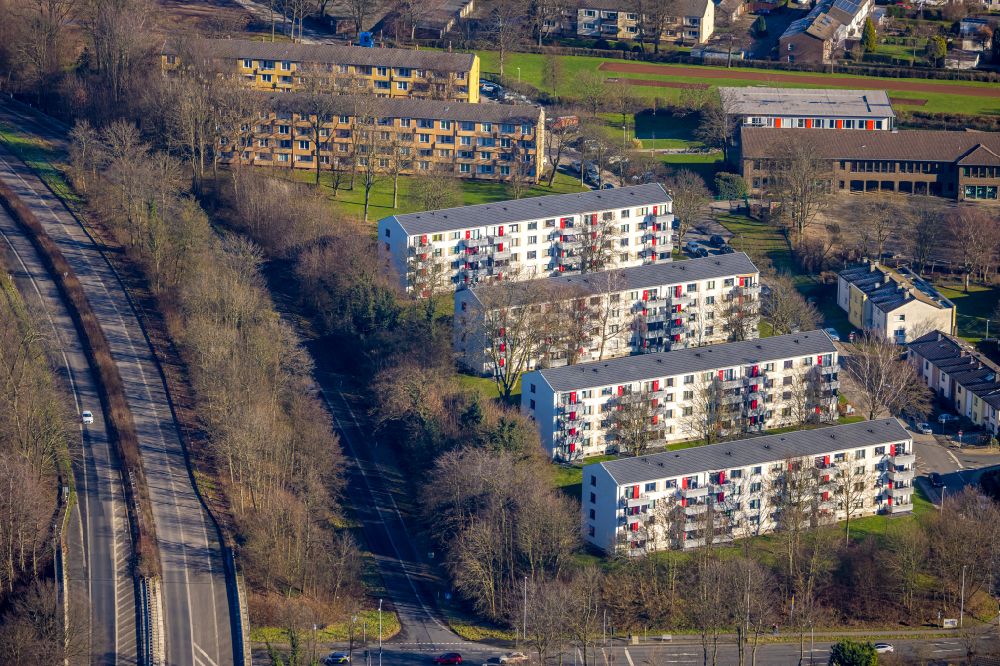 Luftbild Mülheim an der Ruhr - Wohngebiet einer Reihenhaus- Siedlung Eichbaumsiedlung in Mülheim an der Ruhr im Bundesland Nordrhein-Westfalen, Deutschland