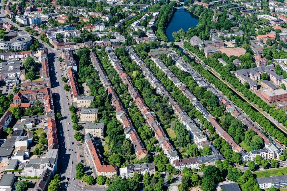 Luftbild Hamburg - Wohngebiet einer Reihenhaus- Siedlung Eilenau - Hagenau - Blumenau im Ortsteil Eilbeck in Hamburg, Deutschland