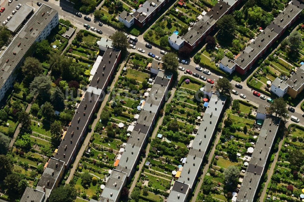 Luftaufnahme Berlin - Wohngebiet einer Reihenhaus- Siedlung entlang der Gielower Straße in Berlin, Deutschland