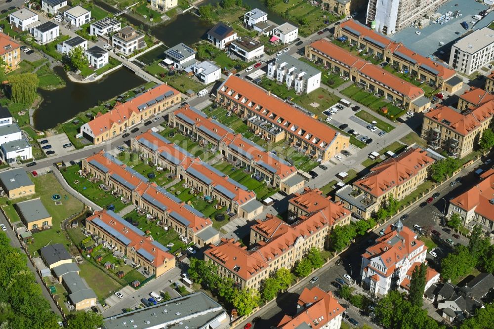 Luftbild Leipzig - Wohngebiet einer Reihenhaus- Siedlung an der Fleißnerstraße - Martin-Drucker-Straße in Leipzig im Bundesland Sachsen, Deutschland
