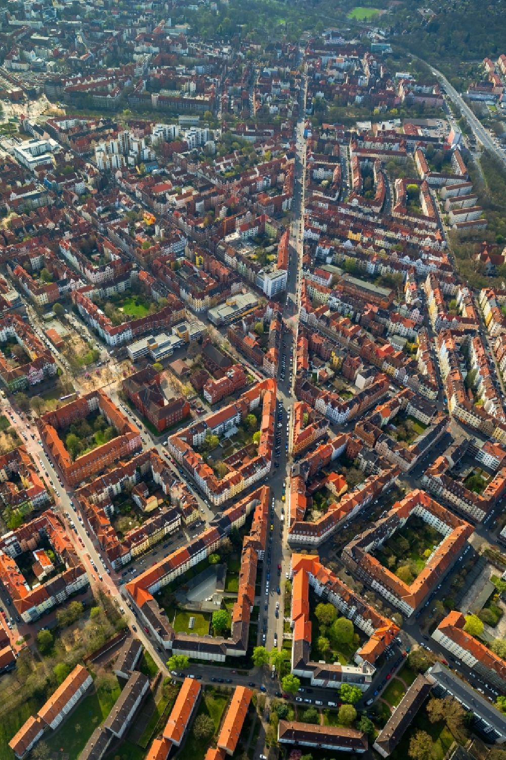 Luftbild Hannover - Wohngebiet einer Reihenhaus- Siedlung Fössestraße im Ortsteil Linden-Limmer in Hannover im Bundesland Niedersachsen, Deutschland