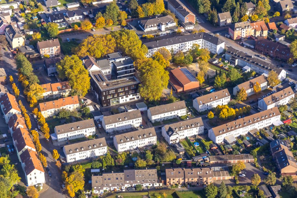 Luftaufnahme Gelsenkirchen-Nord - Wohngebiet einer Reihenhaus- Siedlung in Gelsenkirchen-Nord im Bundesland Nordrhein-Westfalen, Deutschland