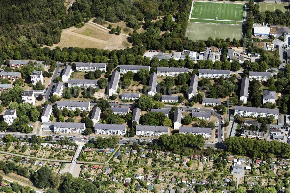 Luftaufnahme Essen - Wohngebiet einer Reihenhaus- Siedlung im Ortsteil Altenessen - Süd in Essen im Bundesland Nordrhein-Westfalen, Deutschland