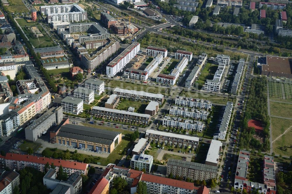 Luftaufnahme Berlin Friedrichshain - Wohnneubaugebiete im Entwicklungsgebiet an der Eldenaer Straße in Berlin - Friedrichshain