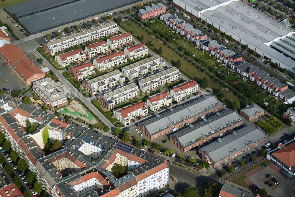 Berlin Friedrichshain von oben - Wohnneubaugebiete im Entwicklungsgebiet an der Eldenaer Straße in Berlin - Friedrichshain