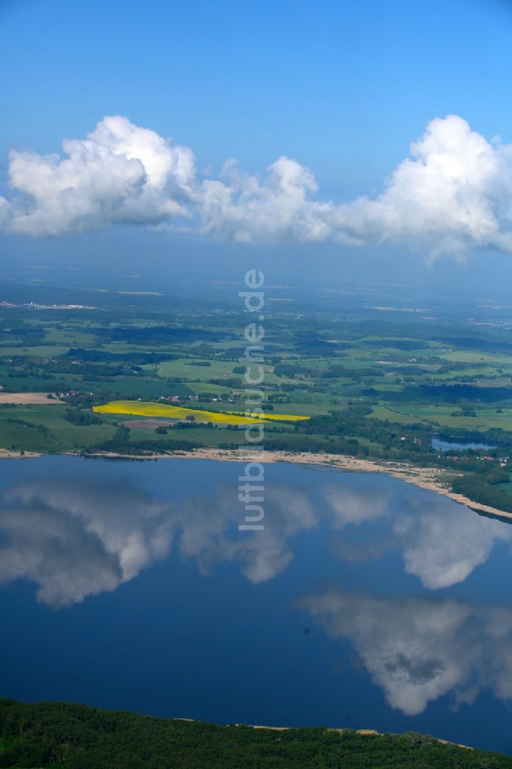 Luftbild Dahmen - Wolkenspiegelung auf dem See Malchiner See in Dahmen im Bundesland Mecklenburg-Vorpommern, Deutschland