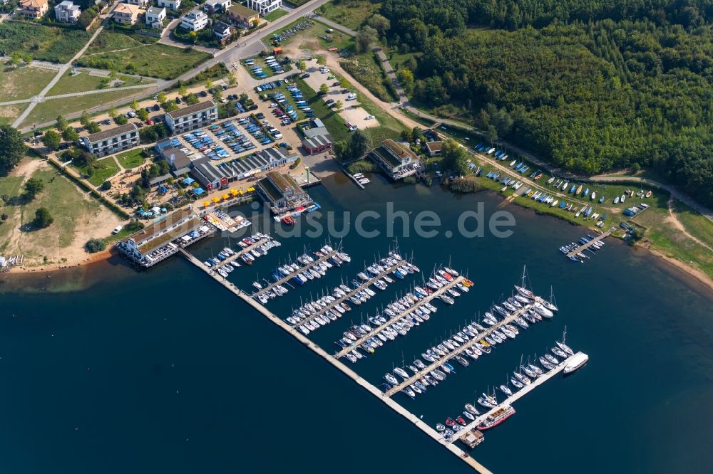 Luftaufnahme Markkleeberg - Yachthafen am Uferbereich Yachthafen Cospudener Yacht Club Markkleeberg e.V. in Markkleeberg im Bundesland Sachsen, Deutschland