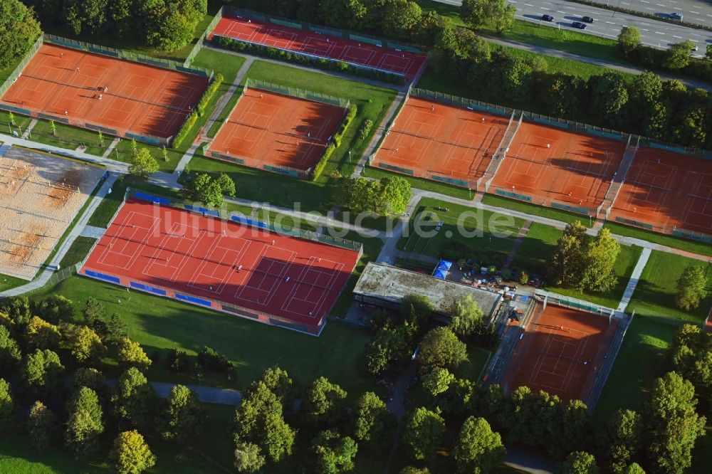 Luftaufnahme München - Zentraler Hochschulsport - Beach- und Tennisanlage im Ortsteil Milbertshofen-Am Hart in München im Bundesland Bayern, Deutschland