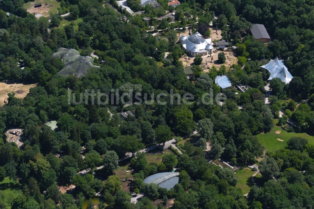 München aus der Vogelperspektive: Zoogelände am Tierpark Hellabrunn - Elefantenhaus - im Stadtteil Untergiesing-Harlaching in München im Bundesland Bayern, Deutschland
