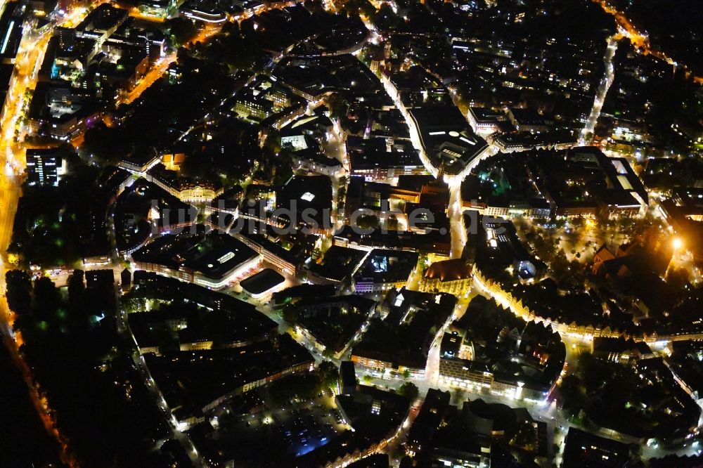 Nacht-Luftaufnahme Münster - Nachtluftbild Altstadtbereich und Innenstadtzentrum in Münster im Bundesland Nordrhein-Westfalen, Deutschland