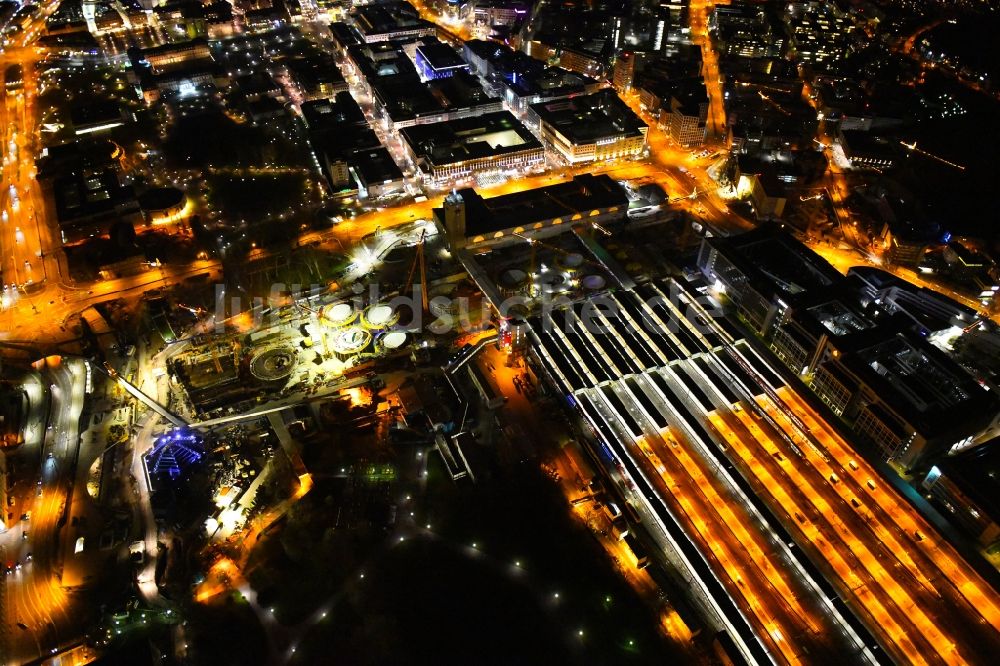 Nacht-Luftaufnahme Stuttgart - Nachtluftbild Bauarbeiten Stuttgart 21 am Hauptbahnhof in Stuttgart im Bundesland Baden-Württemberg