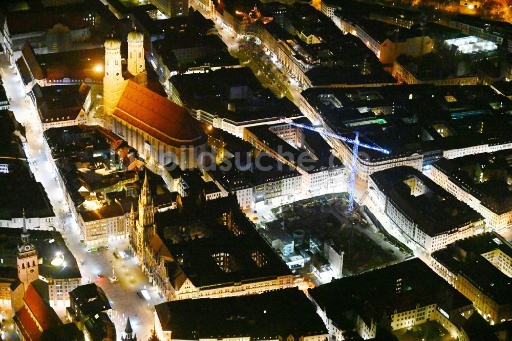 Nacht-Luftaufnahme München - Nachtluftbild Baustelle S-Bahn-Halt „Marienhof“ im Ortsteil Altstadt-Lehel in München im Bundesland Bayern, Deutschland