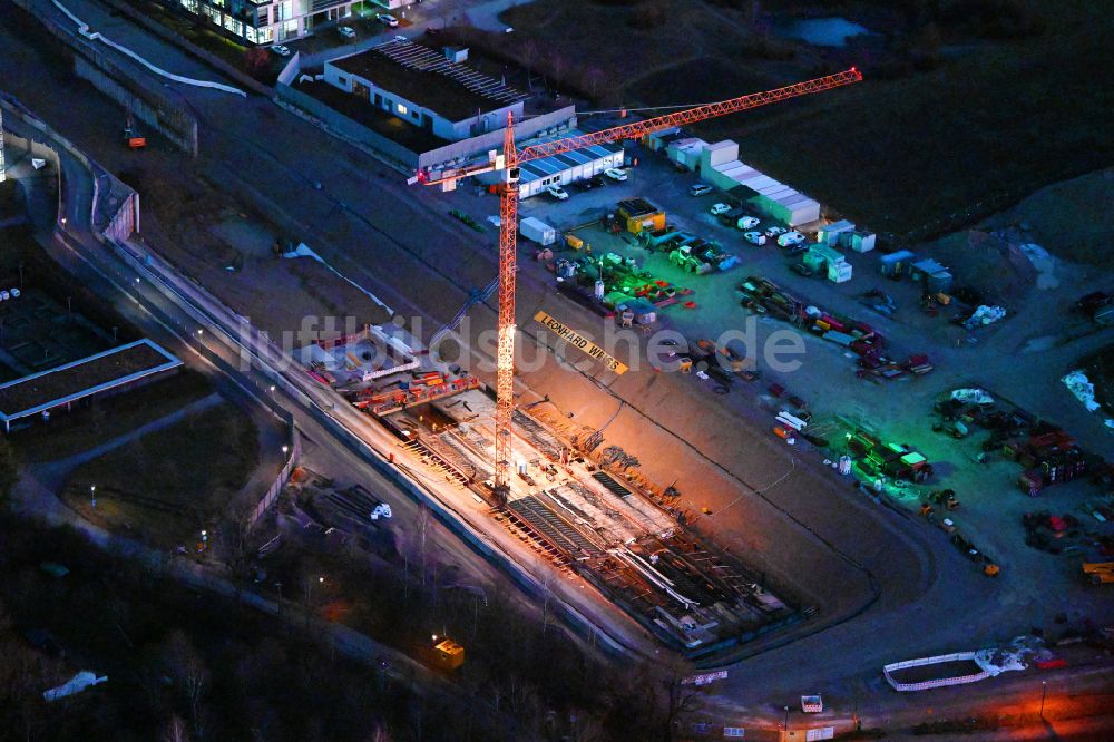 Nachtluftbild Planegg - Nachtluftbild Baustelle zur Verlängerung der Münchner U6 in Planegg im Bundesland Bayern, Deutschland