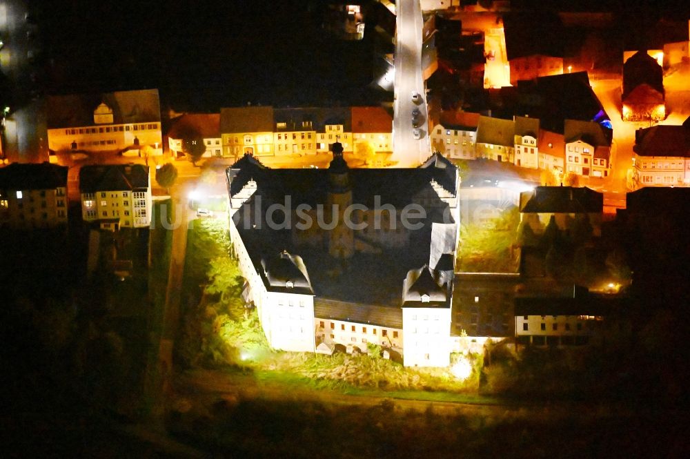 Coswig (Anhalt) bei Nacht aus der Vogelperspektive: Nachtluftbild Burganlage des Schloss in Coswig (Anhalt) im Bundesland Sachsen-Anhalt, Deutschland