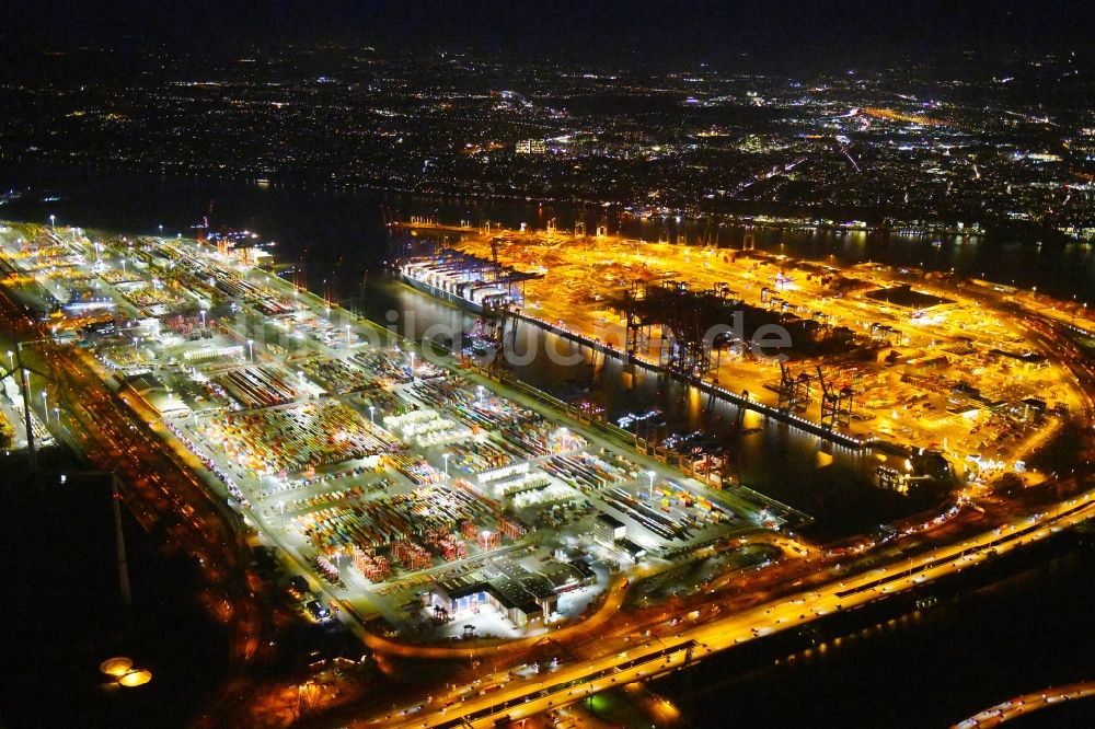 Nachtluftbild Hamburg - Nachtluftbild Containerterminal im Containerhafen des Überseehafen der EUROGATE Container Terminal Hamburg GmbH in Hamburg