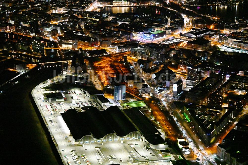 Nacht-Luftaufnahme Hamburg - Nachtluftbild des Großhandelszentrum für Blumen , Obst und Gemüse in Hamburg, Deutschland