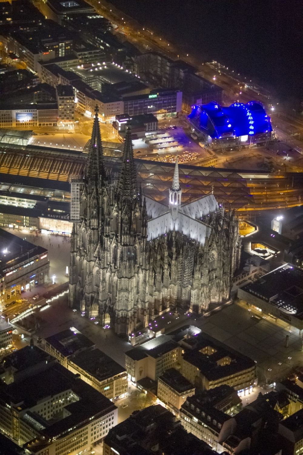 Köln bei Nacht von oben - Nachtluftbild Gebäude der DITIB-Zentralmoschee in Köln Nordrhein-Westfalen