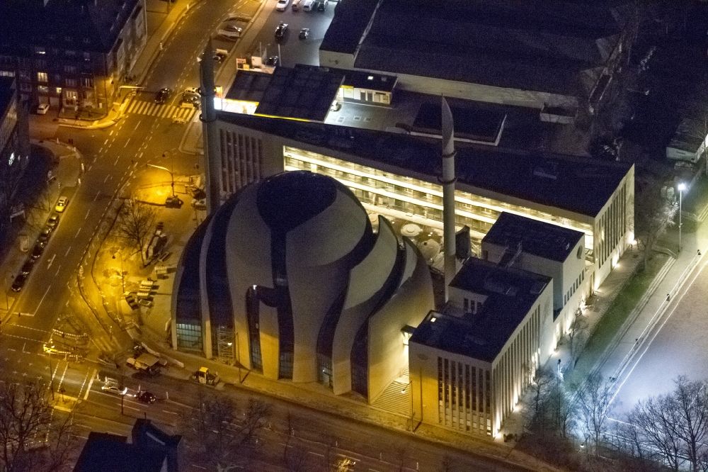 Nacht-Luftaufnahme Köln - Nachtluftbild Gebäude der DITIB-Zentralmoschee in Köln Nordrhein-Westfalen