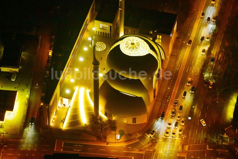 Nacht-Luftaufnahme Köln - Nachtluftbild Gebäude der DITIB-Zentralmoschee in Köln Nordrhein-Westfalen