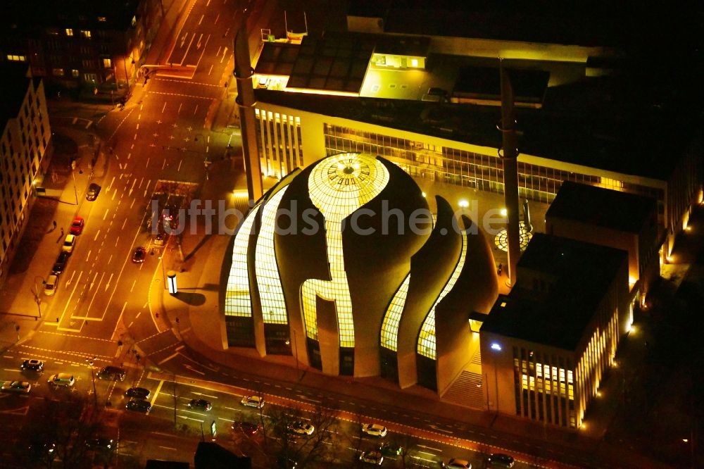 Köln bei Nacht von oben - Nachtluftbild Gebäude der DITIB-Zentralmoschee in Köln Nordrhein-Westfalen