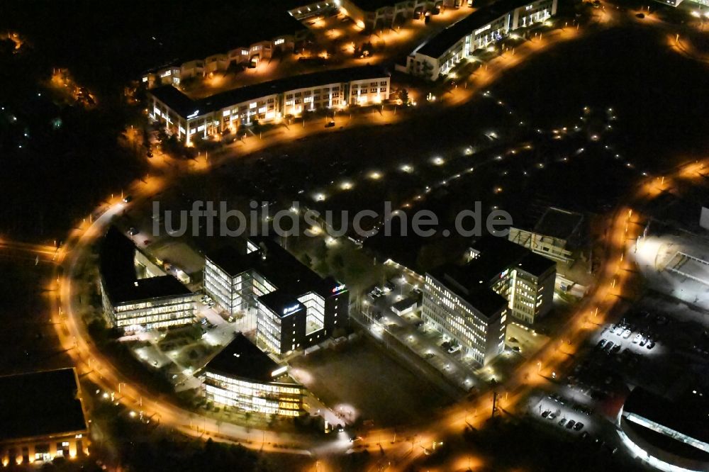 Nachtluftbild Kleinmachnow - Nachtluftbild Gewerbestandortes Europarc Dreilinden in Kleinmachnow OT Dreilinden im Bundesland Brandenburg