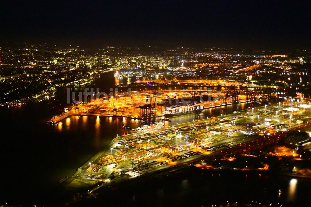 Nachtluftbild Hamburg - Nachtluftbild HHLA Logistics Container Terminal Burchardkai am Hamburger Hafen in Hamburg