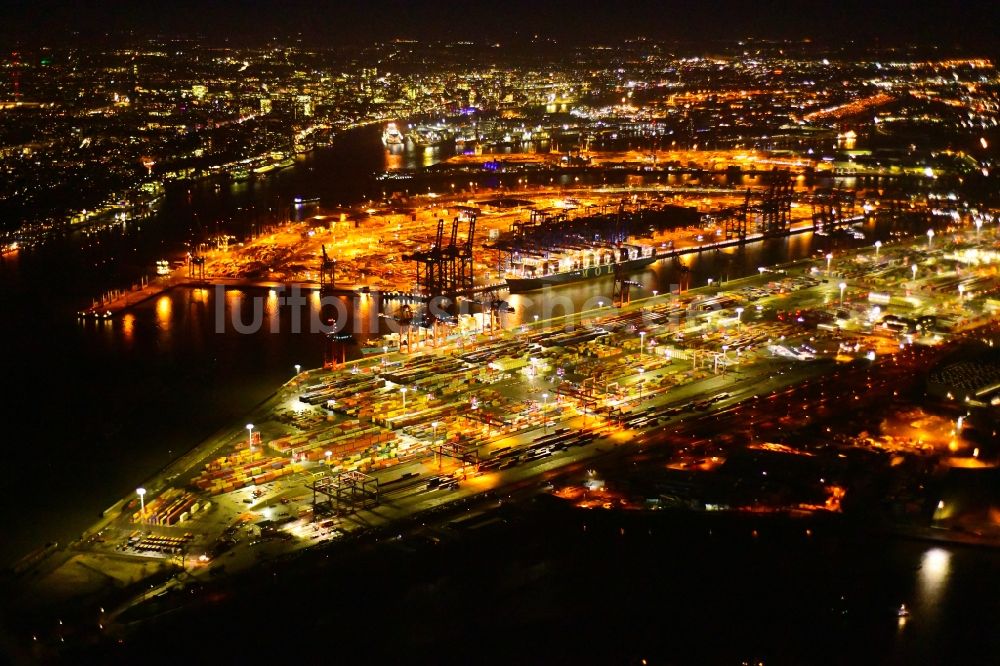 Hamburg bei Nacht von oben - Nachtluftbild HHLA Logistics Container Terminal Burchardkai am Hamburger Hafen in Hamburg