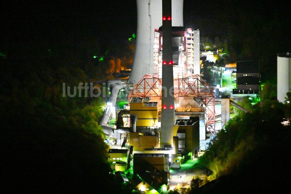Nacht-Luftaufnahme Quierschied - Nachtluftbild Kraftwerksanlagen des Kohle- Heizkraftwerkes in Quierschied im Bundesland Saarland, Deutschland